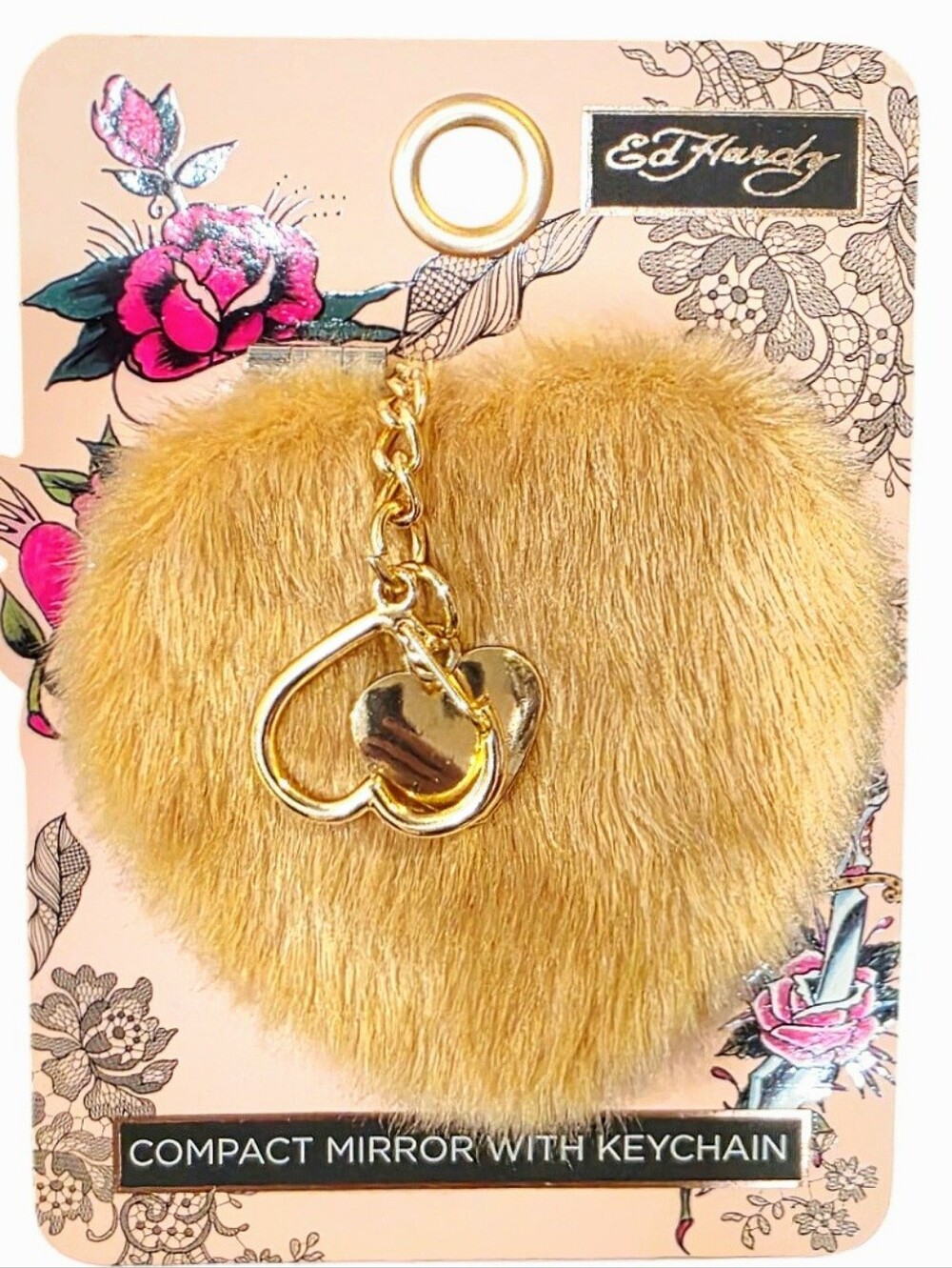 Ed Hardy Faux Fur Compact Mirror w/Keychain